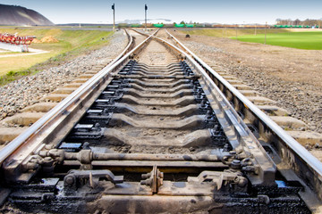 Railway track Railway rails. Arrow and denouement.