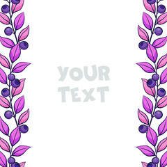 Vector floral borders; vertical blueberry borders with purple leaves for greeting cards, invitations, wedding cards, posters, banners, web design.