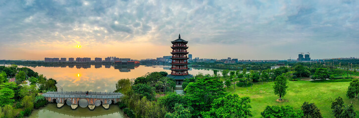 Naklejka premium Aerial photo of Huayang Lake Wetland Park, Dongguan, China