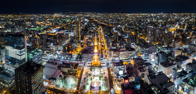 aerial view of Sapporo city skyline in winter © Chenxiaoyang