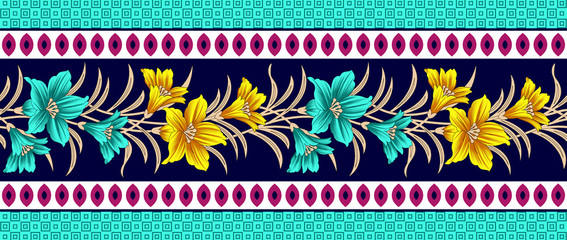 seamless floral flower border design background - obrazy, fototapety, plakaty