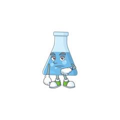 Blue chemical bottle with waiting gesture cartoon mascot design concept