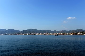 Fototapeta premium View of the city of Marmaris from the sea. Turkey