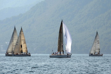 Fototapeta premium Yachts in the bay near the Turkish city of Marmaris