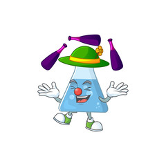 mascot cartoon style of blue chemical bottle playing Juggling on stage