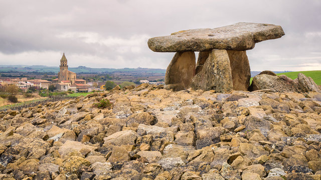 Dolmen "La Chabola de la Hechicera" (the Witch's Hut) near Elvillar, in the La Rioja area of the Basque Country, Spain