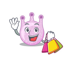 Rich and famous viridans streptococci cartoon character holding shopping bags