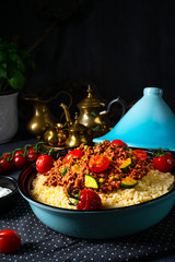 Tomato bulgur with vegetables and minced meat