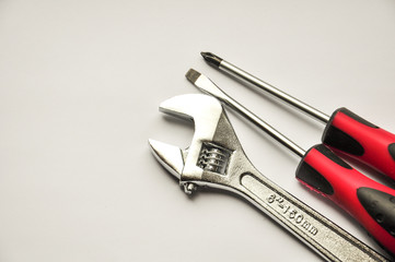 metallic tools on white background color