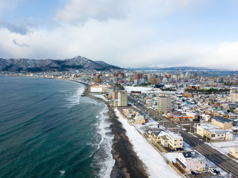 aerial view of Hakodate city Hokkaido in winter