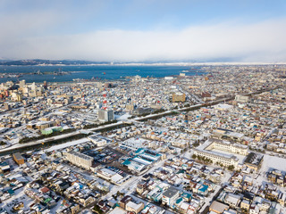 Obraz premium aerial view of Hakodate city Hokkaido in winter