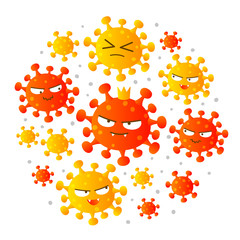 Coronavirus cartoon characters isolated on white background