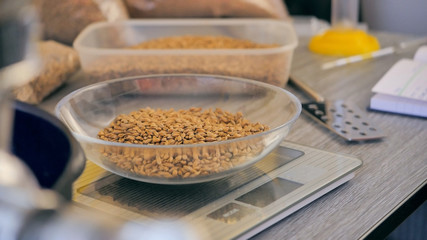 Measuring weight of the malt before we will crush the malt, homebrewing