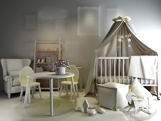 3d render ot baby kids room