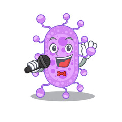 Talented singer of mycobacterium cartoon character holding a microphone