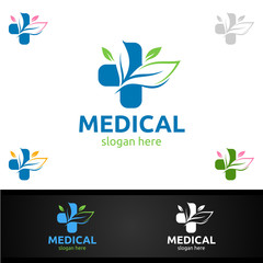 Natural Cross Medical Hospital Logo for Emergency Clinic Drug store or Volunteers Concept