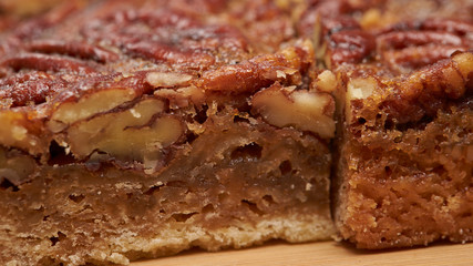 Pecan nuts tart close up
