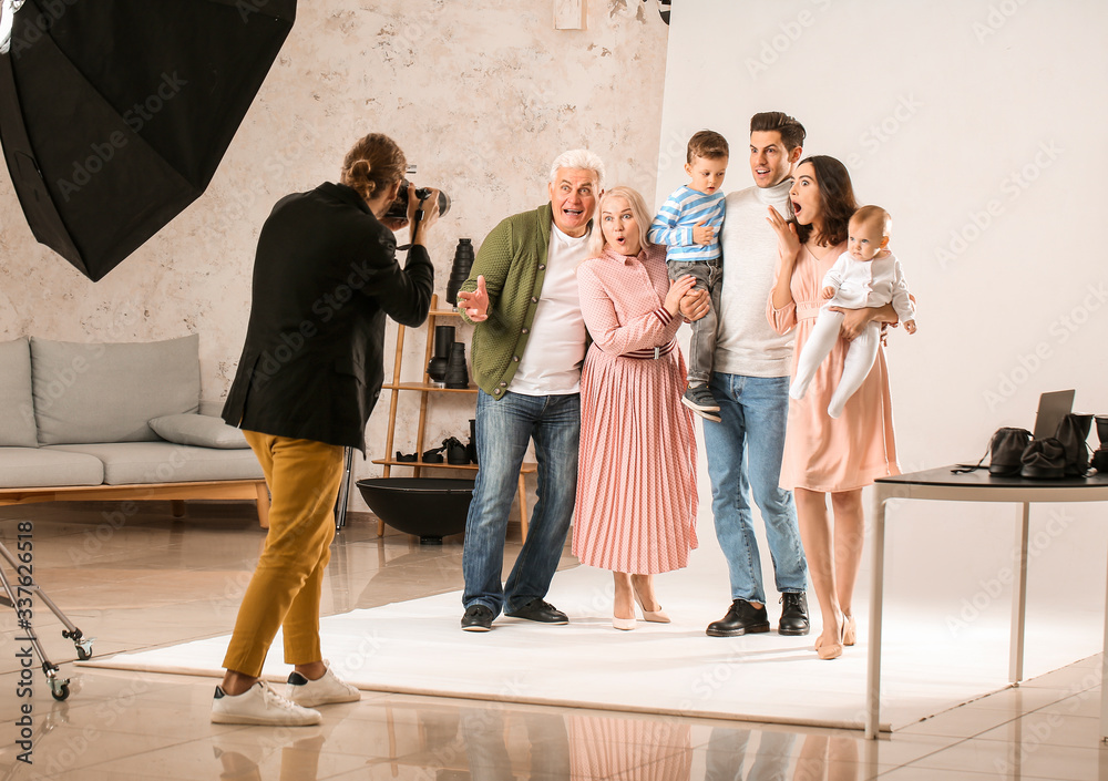 Poster photographer working with family in studio