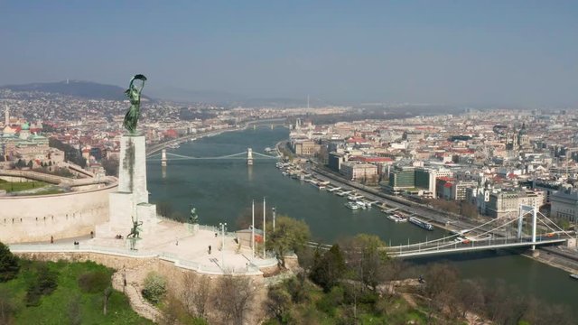 Empty tourist destination in Budapest, Hungary. Gellert Hill and the Citadella is normally full, now deserted,