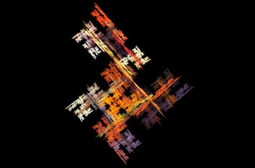 Orange green yellow fractal on black background. Abstract wallpaper. Graphic design pattern. Colorful texture.