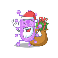 Cartoon design of mycobacterium Santa with Christmas gift