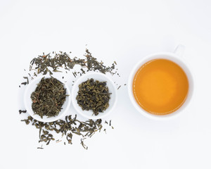 teapot and tea on white  background, over light