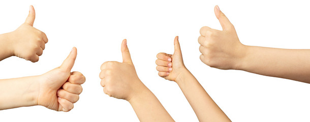 Hands show thumb up on a white isolated background