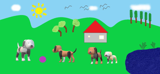 Obraz na płótnie Canvas house and dogs
