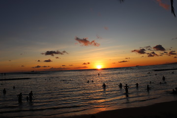 Honolulu from Diamond head national park to honolulu beach in sunset