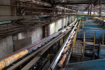 Log conveyor in a plywood factory