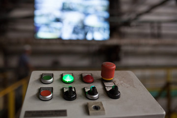 equipment control panel in a plywood factory workshop