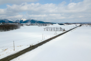 road trip across akan lake national park area in hokkaido in winter season