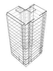 Fototapeta na wymiar Vector wire-frame model of a multi-storey building