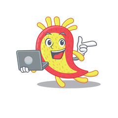 Cartoon character of azorhizobium caulinodans clever student studying with a laptop