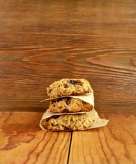 Chocolate сhip оatmeal сookies, vertical, copy space