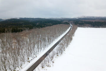 Obraz premium road trip across wilderness in Hokkaido Japan