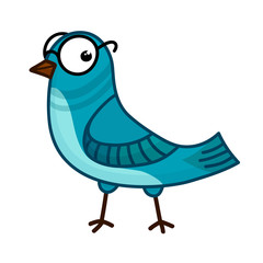 Cute cartoon blue bird in glasses. Vector illustration. Cute animals and birds. Spring, Easter symbol for postcards, children, prints, web etc.