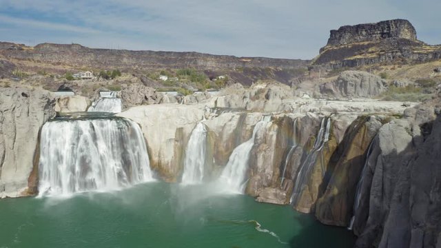 Aerial flying over waterfalls at Shoshone Falls in Twin Falls, Idaho