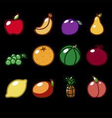 Set of simple different cartoon fruits icons 