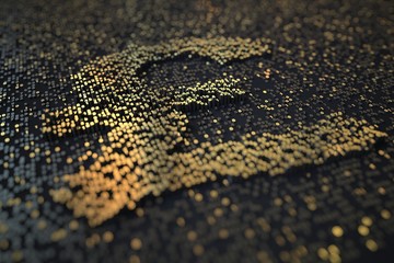 Golden numbers bars compose GBP pound sterling symbol on black background. 3D rendering