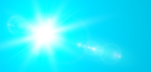 Sun with lens flare, vector nature background.