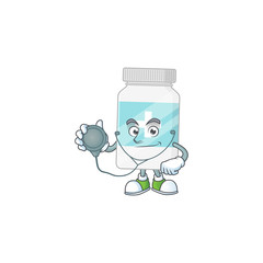 A dedicated Doctor supplement bottle Cartoon character with stethoscope