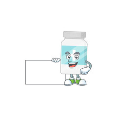 Supplement bottle cartoon character concept Thumbs up having a white board