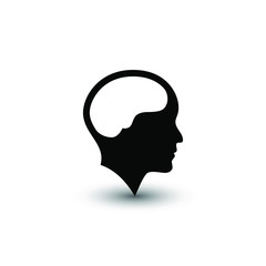 Brain and human head icon isolated on white background. Vector illustration. EPS 10.