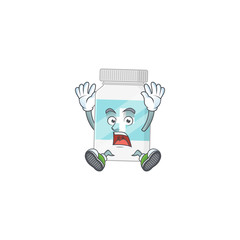 Supplement bottle cartoon character design showing shocking gesture