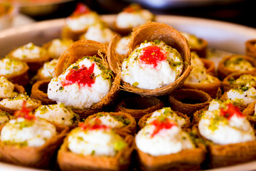 closeup Baklava slices Ramadan Arabic sweets with pistachios 