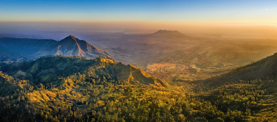 Aerial View of Kawah Ijen - Early in the Morning. The Ijen volcano complex is a group of composite volcanoes in the Banyuwangi Regency of East Java, Indonesia.