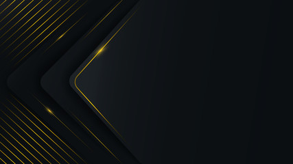 Black luxury background with glowing gold lines. Trendy design for business card, ad, certificate vector illustration.