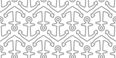 Anchor seamless pattern rope lasso vector boat pirate helm Nautical maritime sea ocean repeat wallpaper scarf isolated tile background illustration white line design © CNuisin