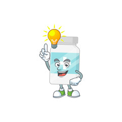 A genius supplement bottle mascot character design have an idea